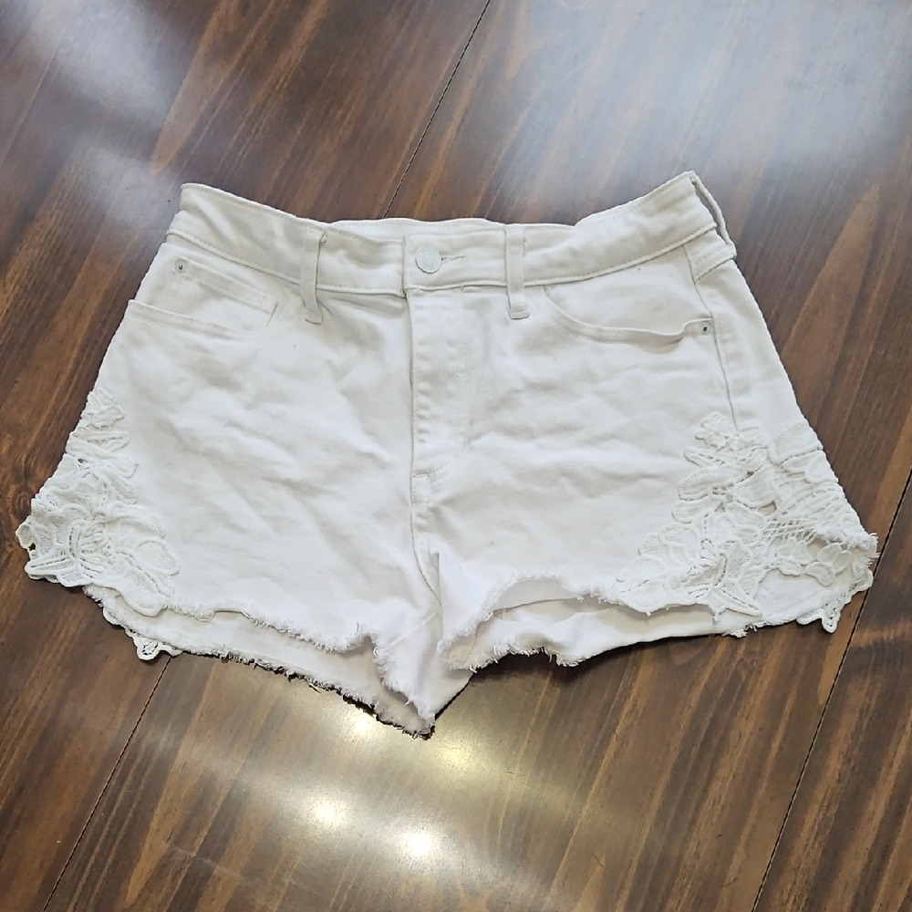 Guess White Jean Shorts with Lace Trim